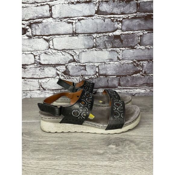 Flexus Spring Step Anatomic Black Leather Rhinestone Strap Sandals Women Sz 10M - Picture 3 of 16